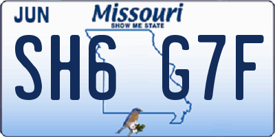 MO license plate SH6G7F