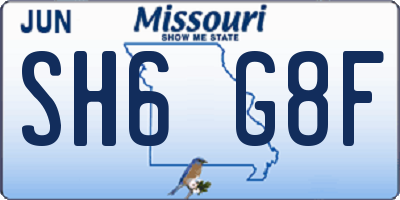 MO license plate SH6G8F