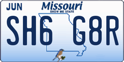 MO license plate SH6G8R