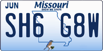 MO license plate SH6G8W