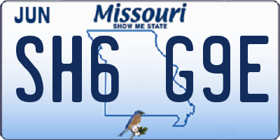 MO license plate SH6G9E