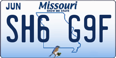 MO license plate SH6G9F