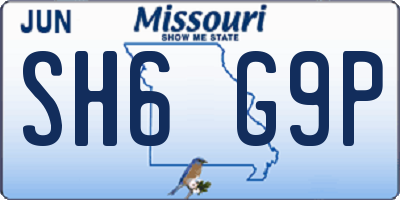 MO license plate SH6G9P