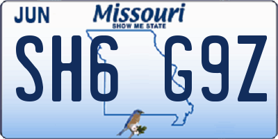MO license plate SH6G9Z