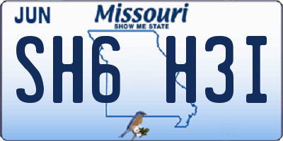 MO license plate SH6H3I