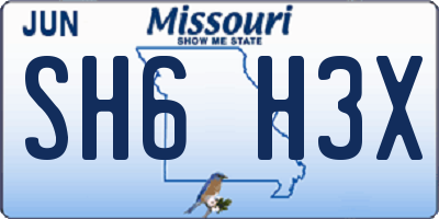 MO license plate SH6H3X