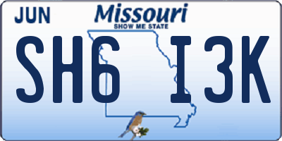 MO license plate SH6I3K