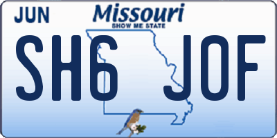 MO license plate SH6J0F