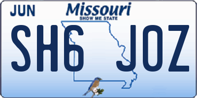 MO license plate SH6J0Z