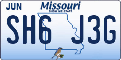 MO license plate SH6J3G