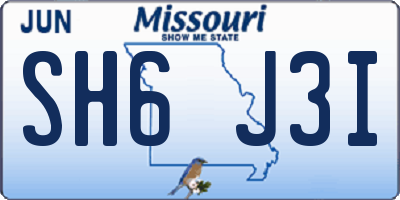 MO license plate SH6J3I