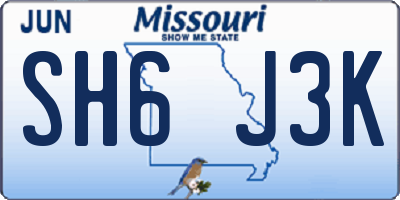 MO license plate SH6J3K