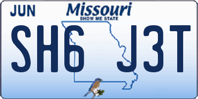 MO license plate SH6J3T