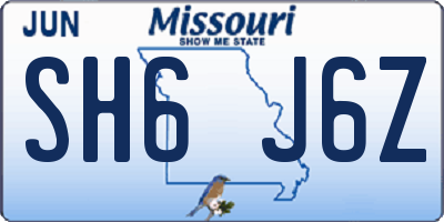 MO license plate SH6J6Z