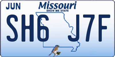 MO license plate SH6J7F