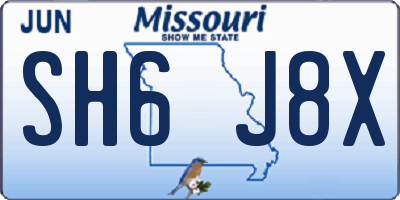 MO license plate SH6J8X
