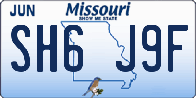 MO license plate SH6J9F