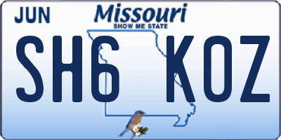 MO license plate SH6K0Z