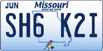 MO license plate SH6K2I