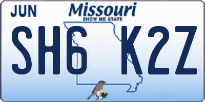 MO license plate SH6K2Z