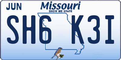 MO license plate SH6K3I