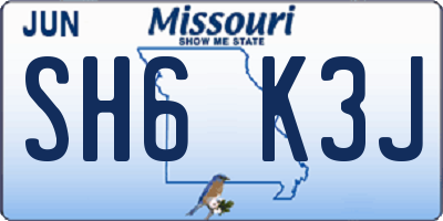 MO license plate SH6K3J