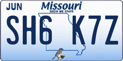 MO license plate SH6K7Z