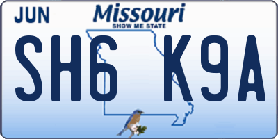MO license plate SH6K9A