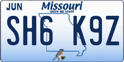 MO license plate SH6K9Z