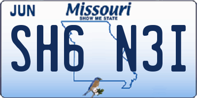MO license plate SH6N3I