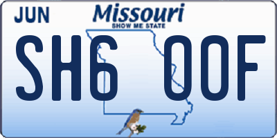 MO license plate SH6O0F