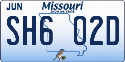 MO license plate SH6O2D
