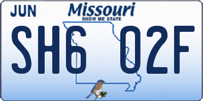 MO license plate SH6O2F