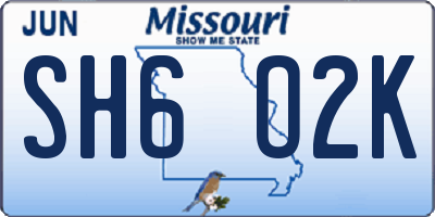 MO license plate SH6O2K