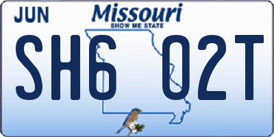MO license plate SH6O2T