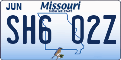 MO license plate SH6O2Z