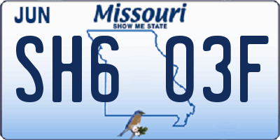 MO license plate SH6O3F