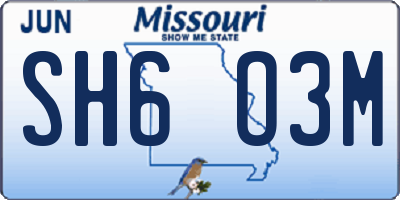MO license plate SH6O3M