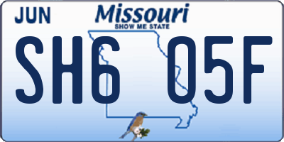 MO license plate SH6O5F