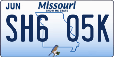 MO license plate SH6O5K