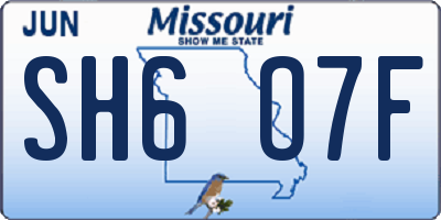 MO license plate SH6O7F