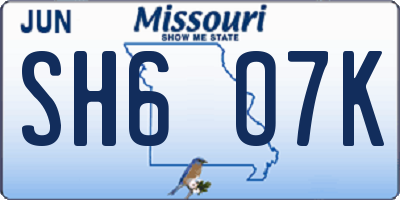 MO license plate SH6O7K