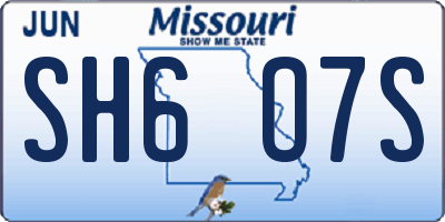 MO license plate SH6O7S