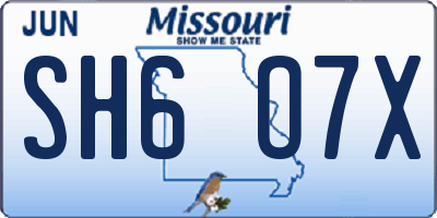 MO license plate SH6O7X