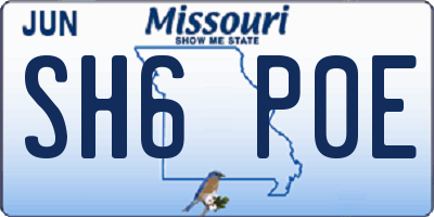 MO license plate SH6P0E