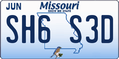 MO license plate SH6S3D