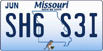 MO license plate SH6S3I