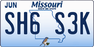 MO license plate SH6S3K
