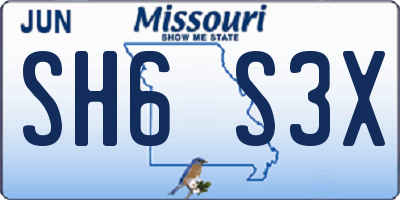 MO license plate SH6S3X