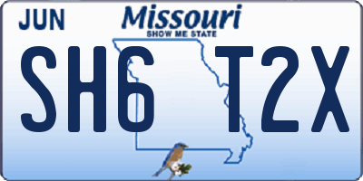 MO license plate SH6T2X